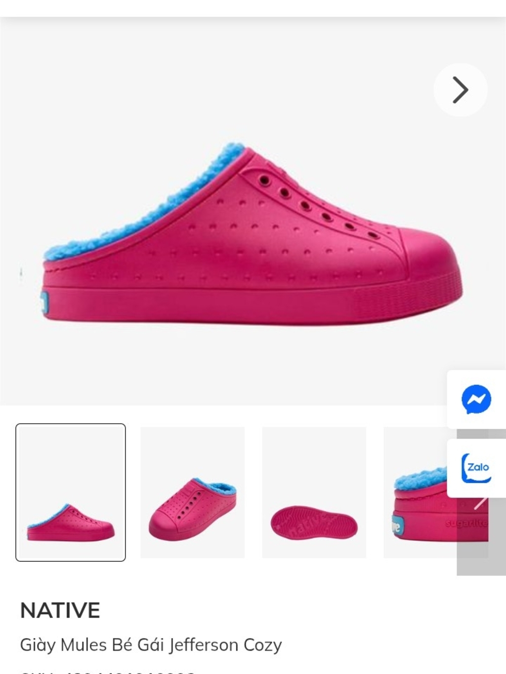 Native Jefferson Cozy Kids Mules - Pink with Blue Lining